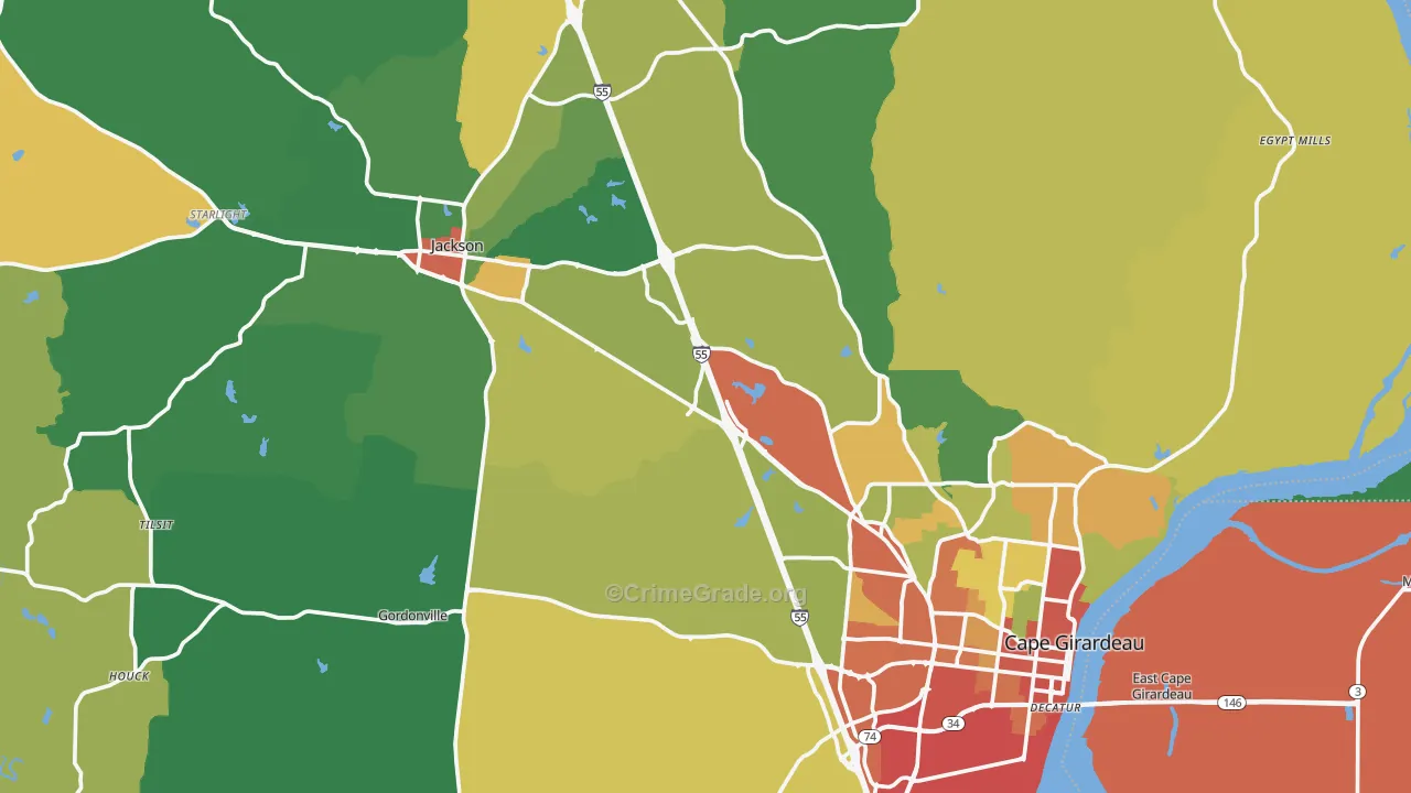Cape Girardeau County, MO Map of Drug-Related Crime Rates