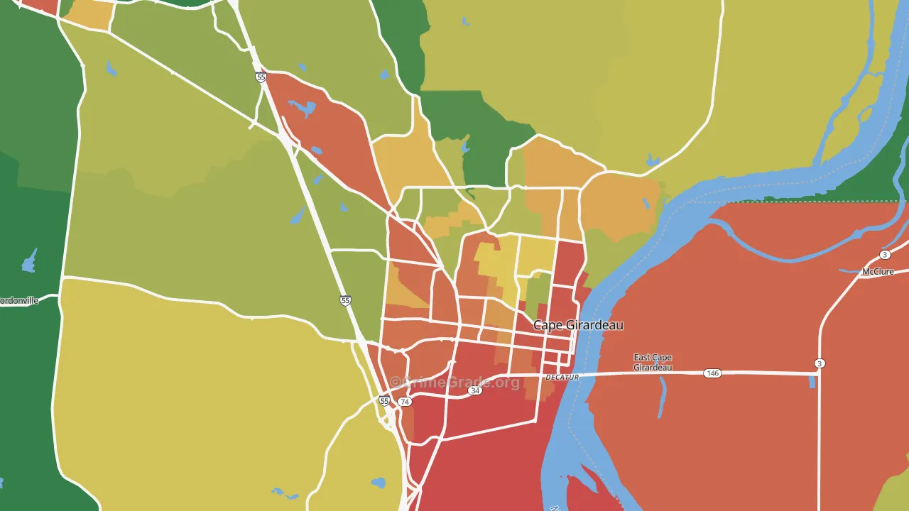 Cape Girardeau, MO Map of Drug-Related Crime Rates