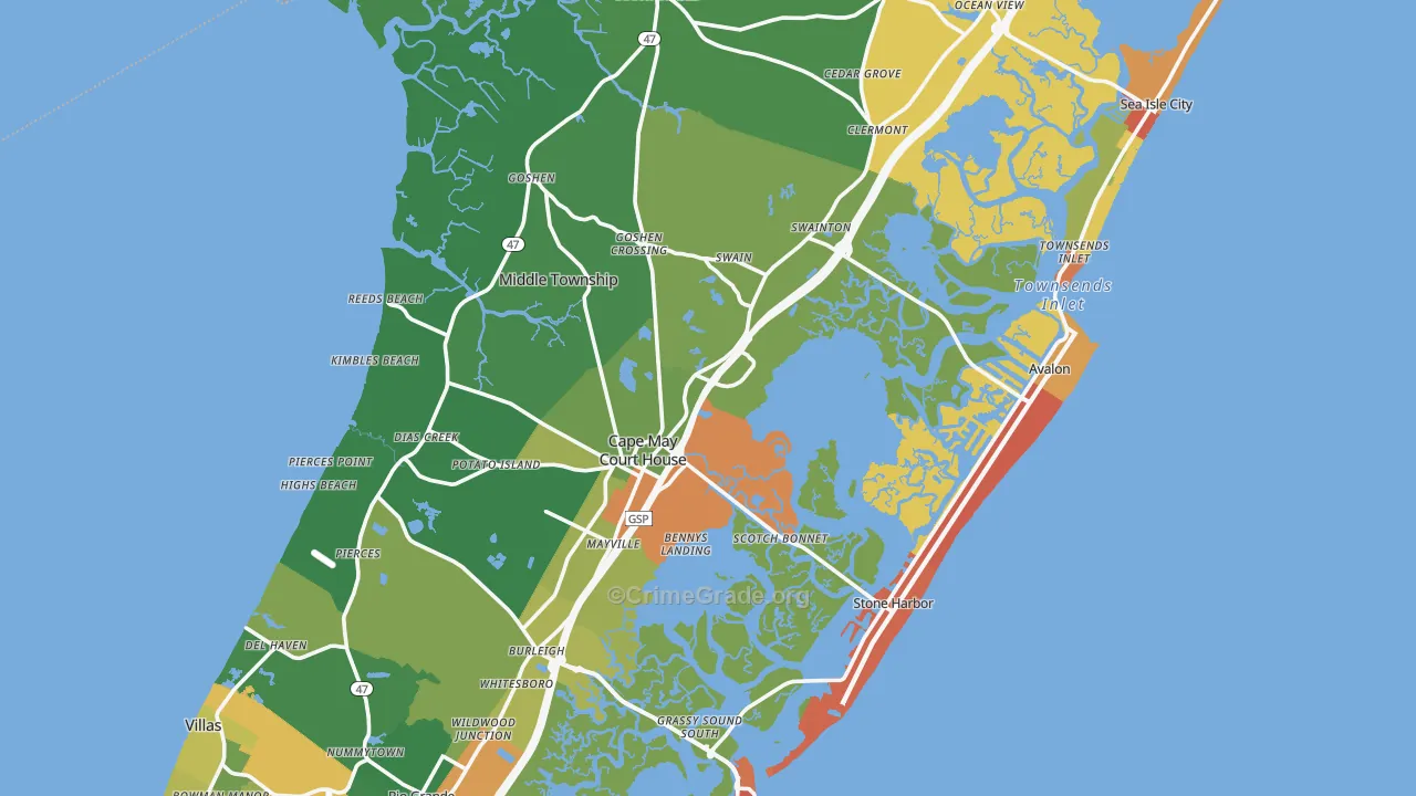 Cape May County, NJ Map of Drug-Related Crime Rates