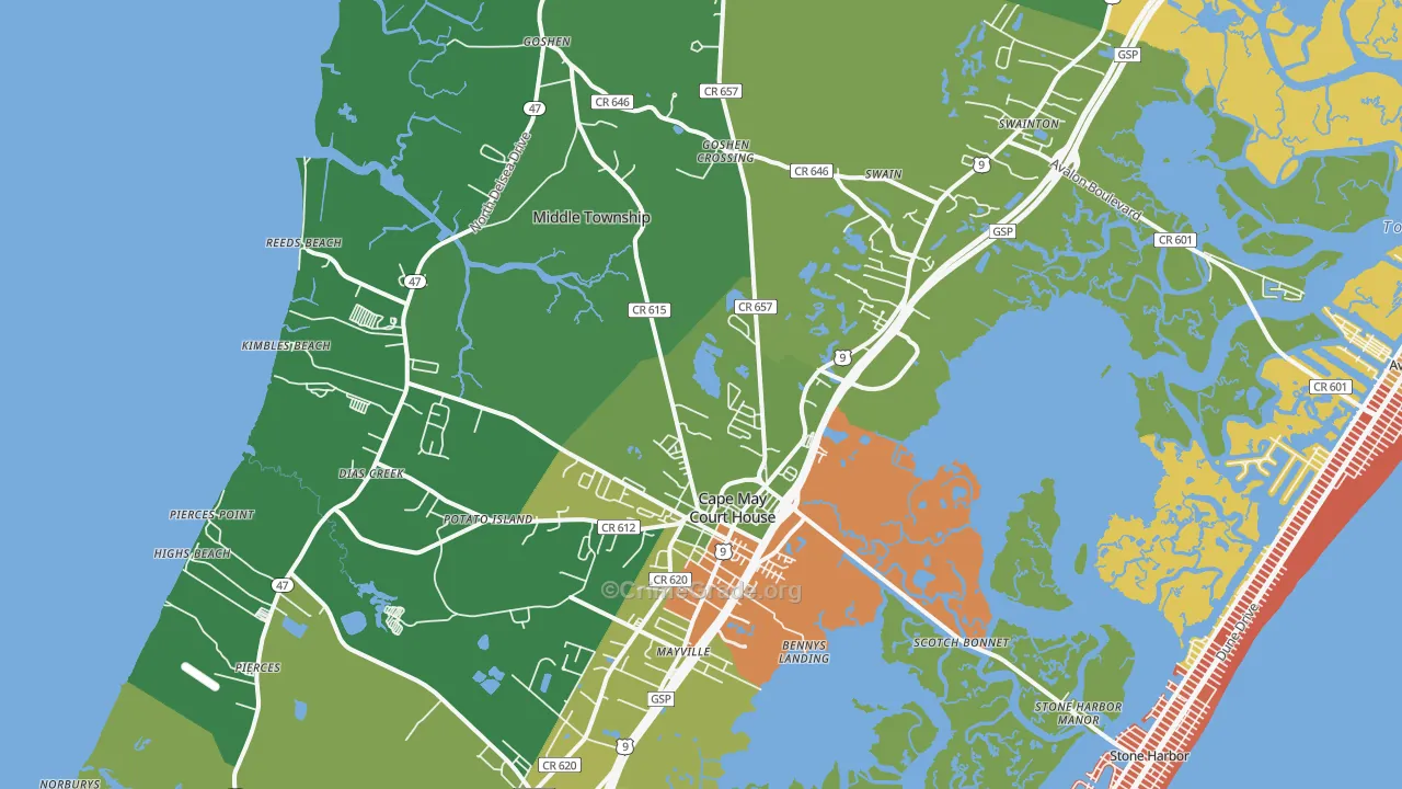 Cape May Court House, NJ Map of Drug-Related Crime Rates