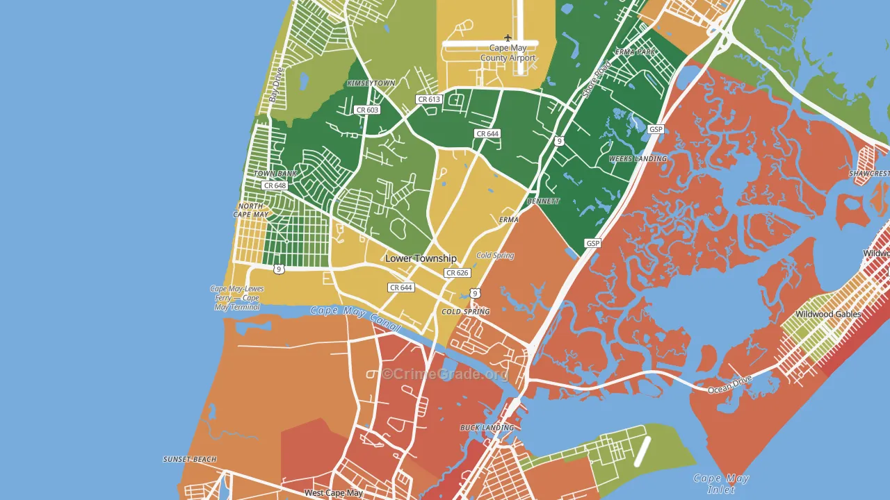 Cape May, NJ Map of Drug-Related Crime Rates