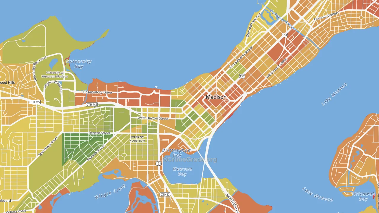 Capitol, Madison, WI Map of Drug-Related Crime Rates
