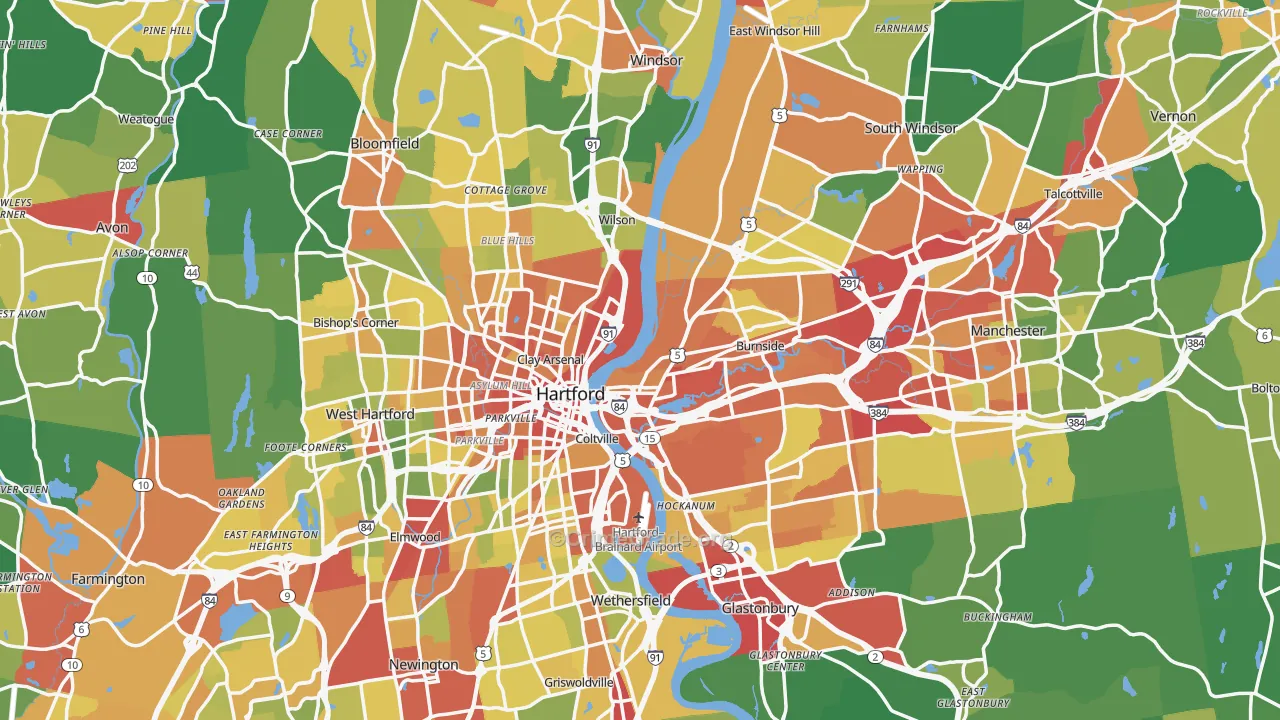 Capitol Planning Region, CT Map of Drug-Related Crime Rates