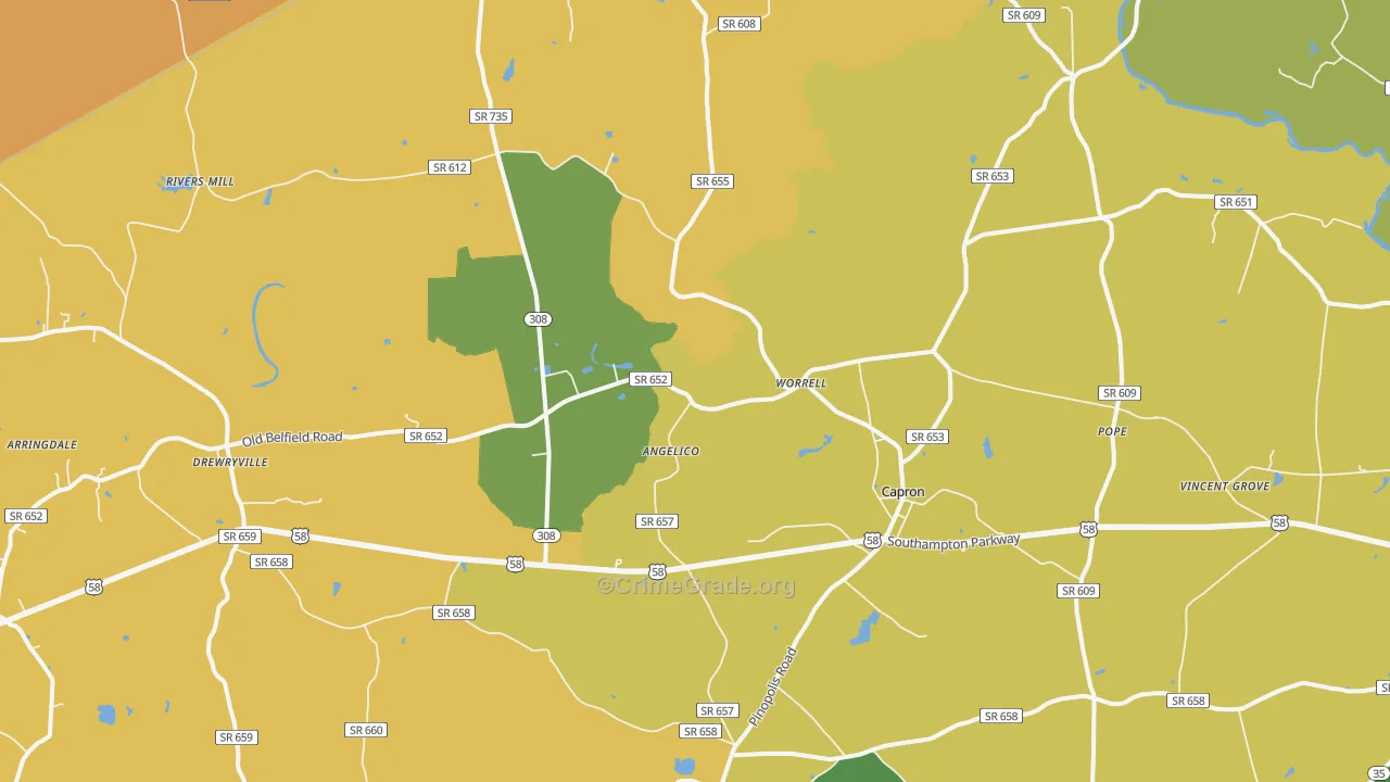 Capron, VA Map of Drug-Related Crime Rates