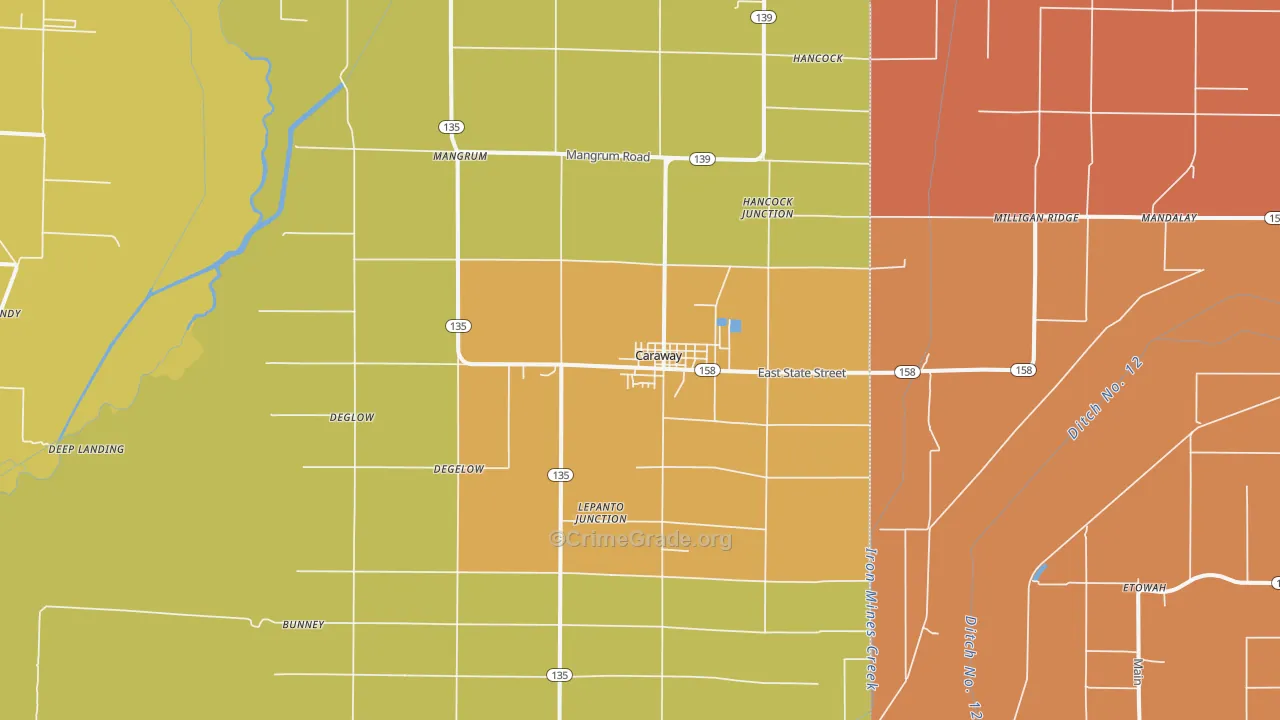 Caraway, AR Map of Drug-Related Crime Rates