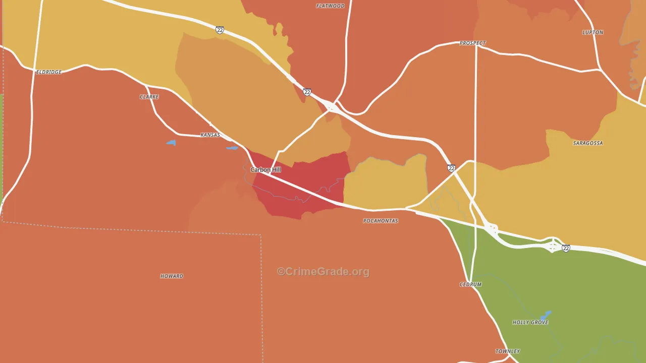 Carbon Hill, AL Map of Drug-Related Crime Rates