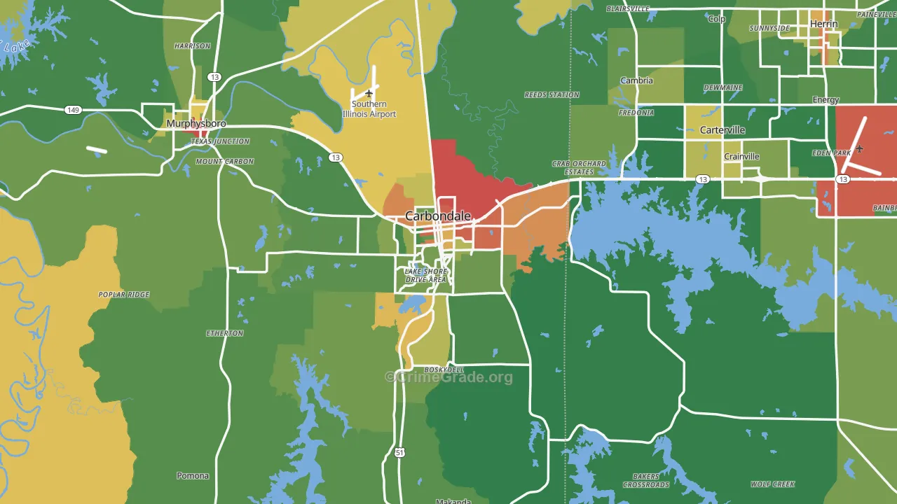 Carbondale, IL Map of Drug-Related Crime Rates