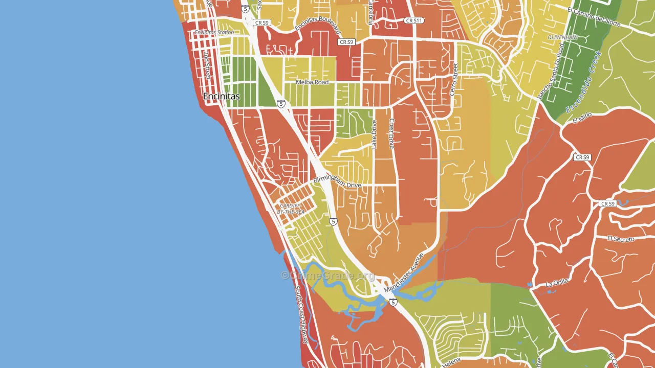Cardiff By The Sea, CA Map of Drug-Related Crime Rates