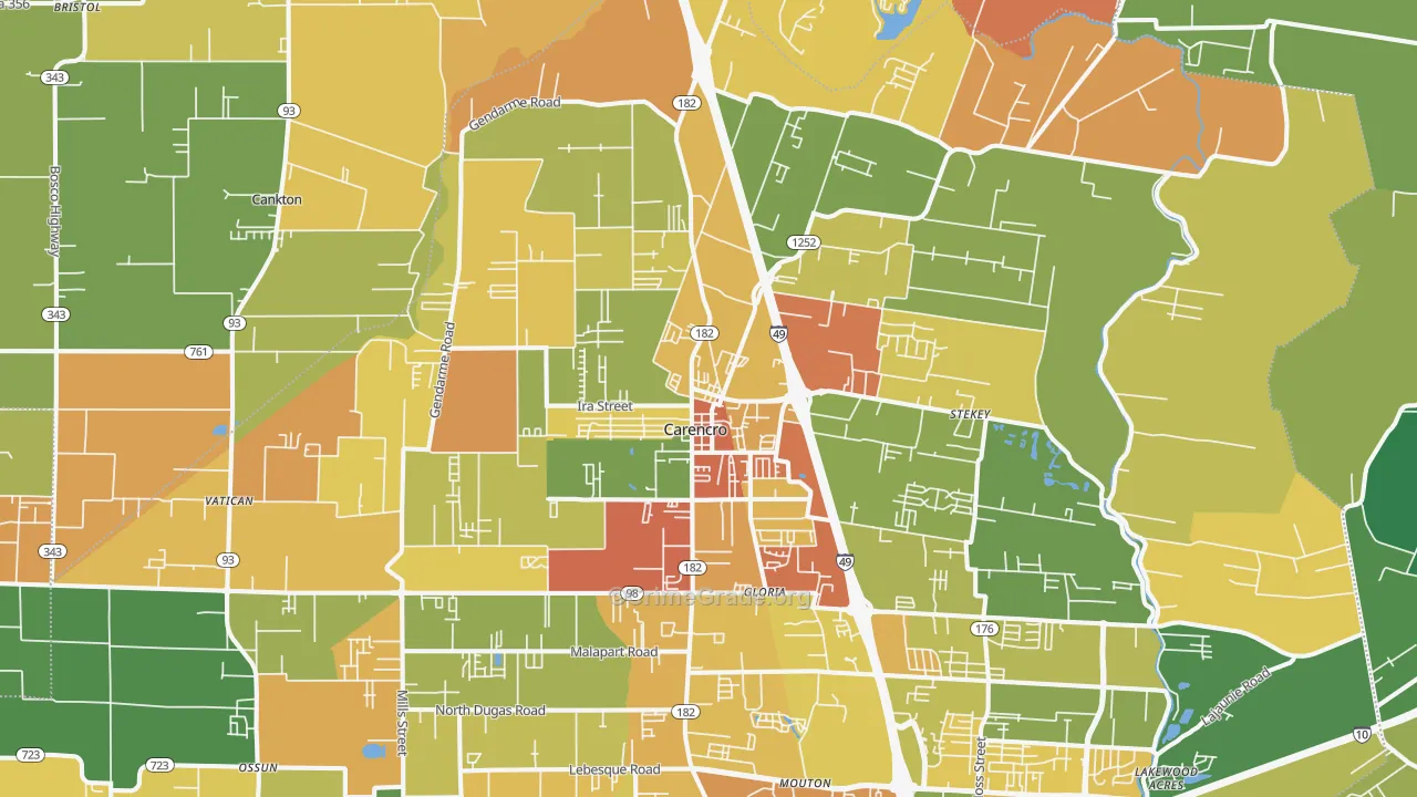 Carencro, LA Map of Drug-Related Crime Rates