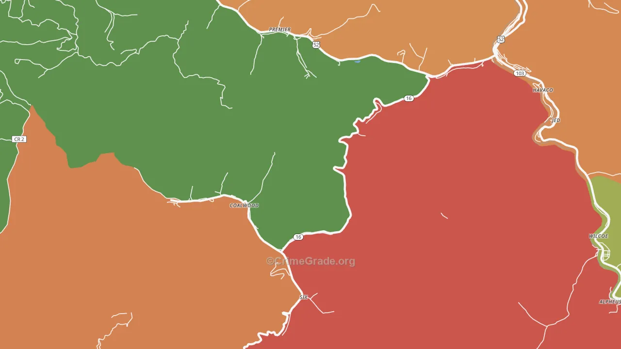 Caretta, WV Map of Drug-Related Crime Rates