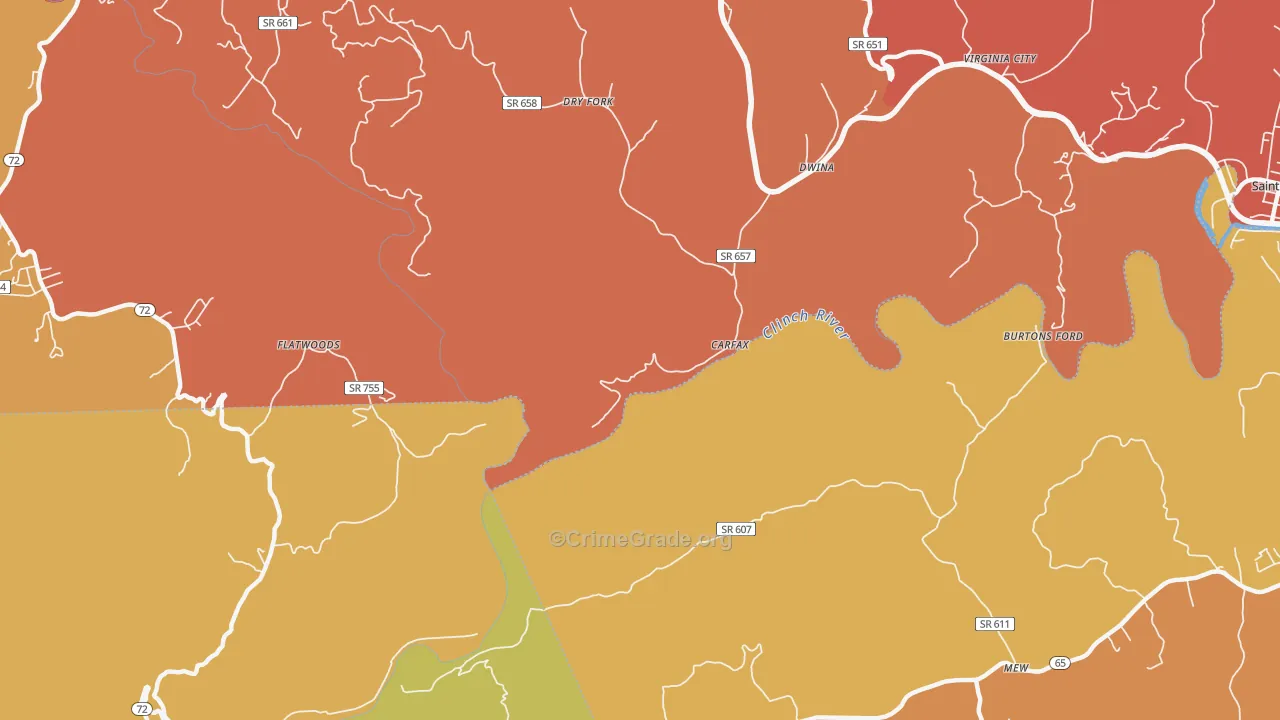 Carfax, VA Map of Drug-Related Crime Rates