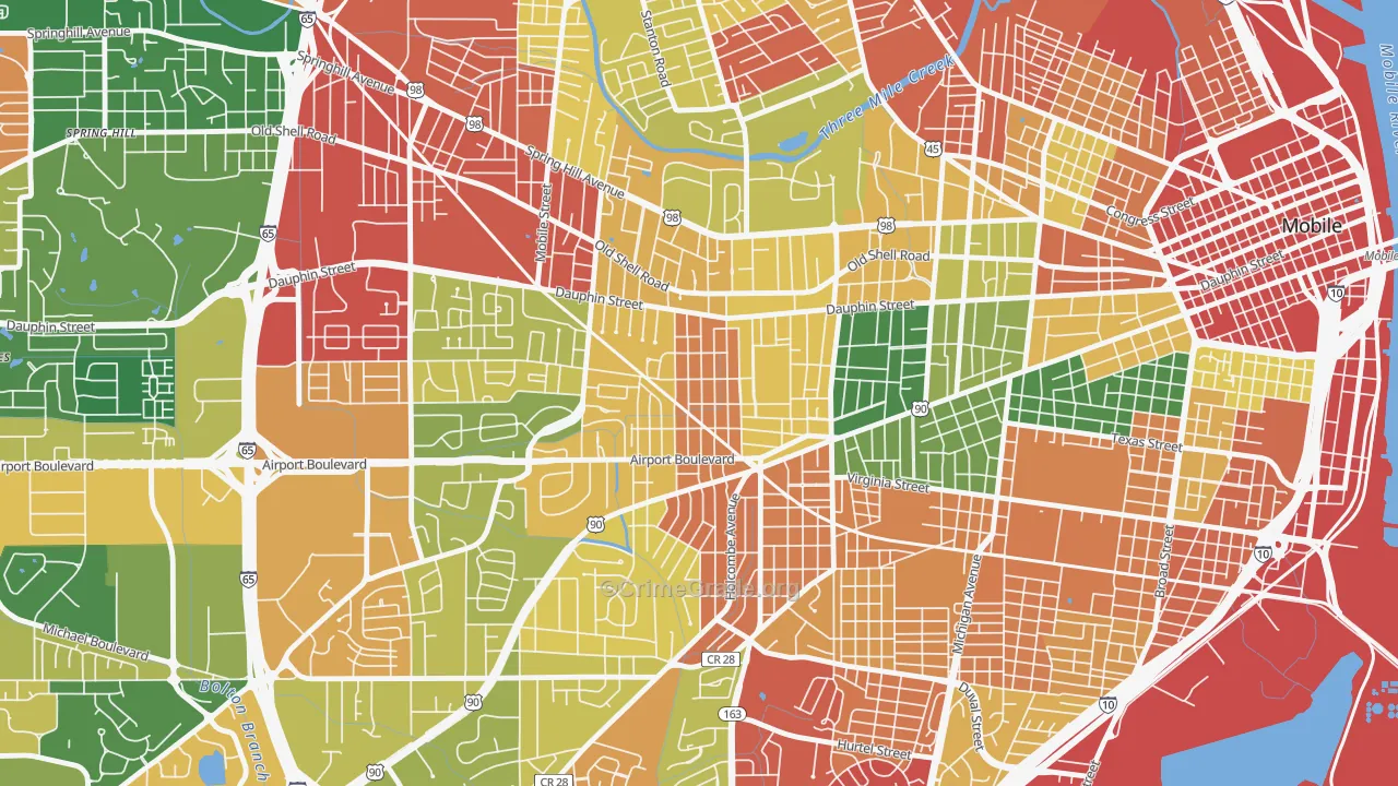Carlen, Mobile, AL Map of Drug-Related Crime Rates