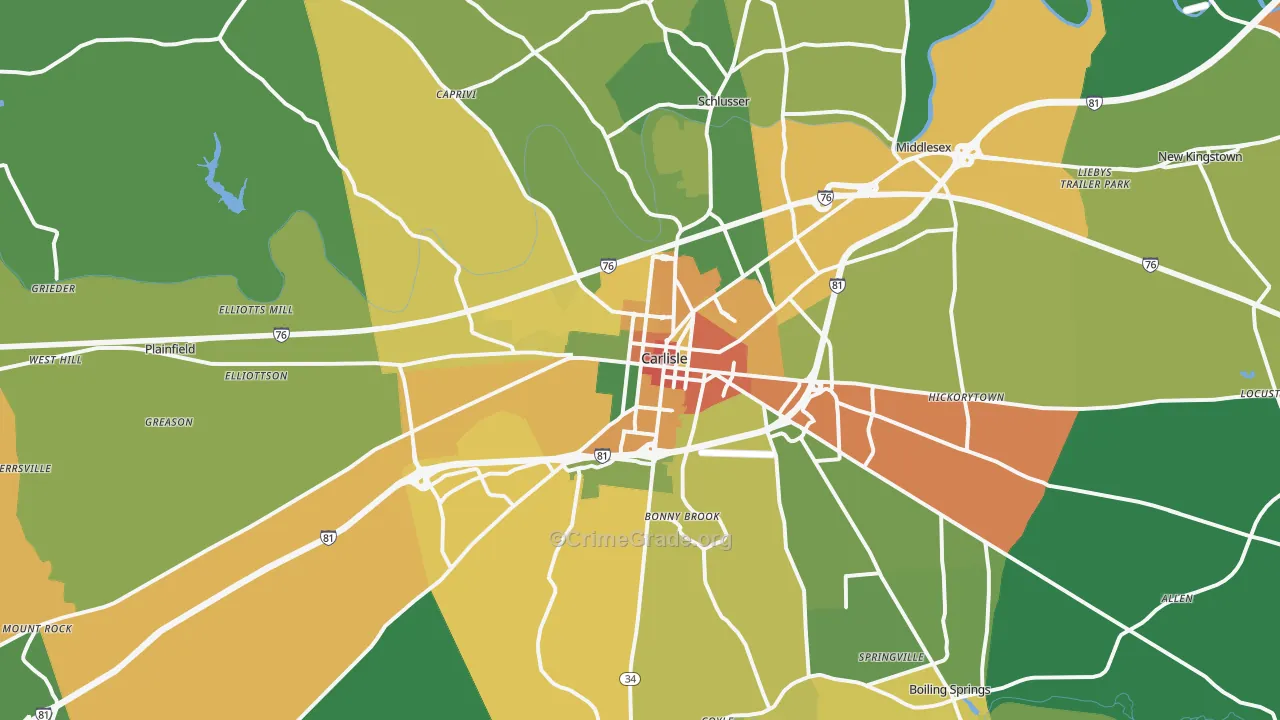 Carlisle, PA Map of Drug-Related Crime Rates