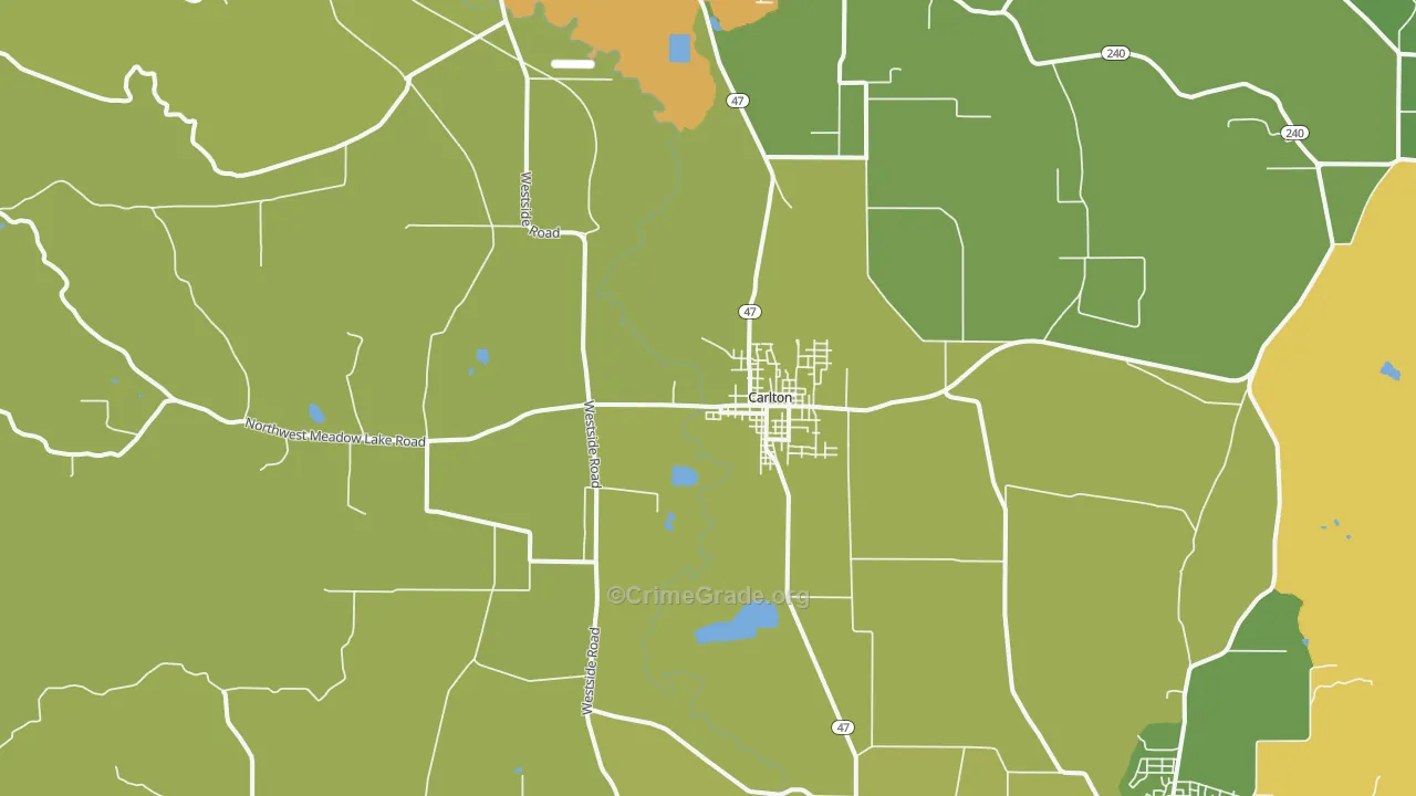 Carlton, OR Map of Drug-Related Crime Rates
