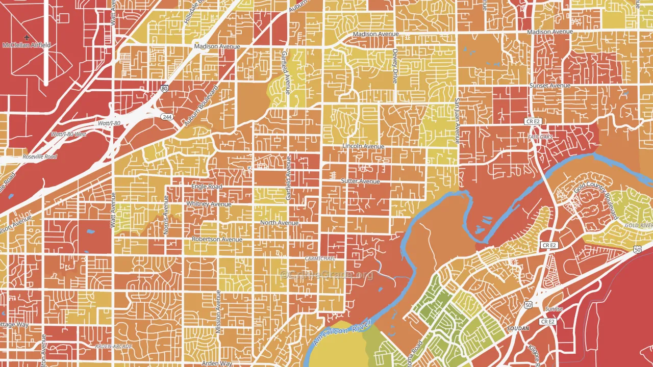 Carmichael, CA Map of Drug-Related Crime Rates