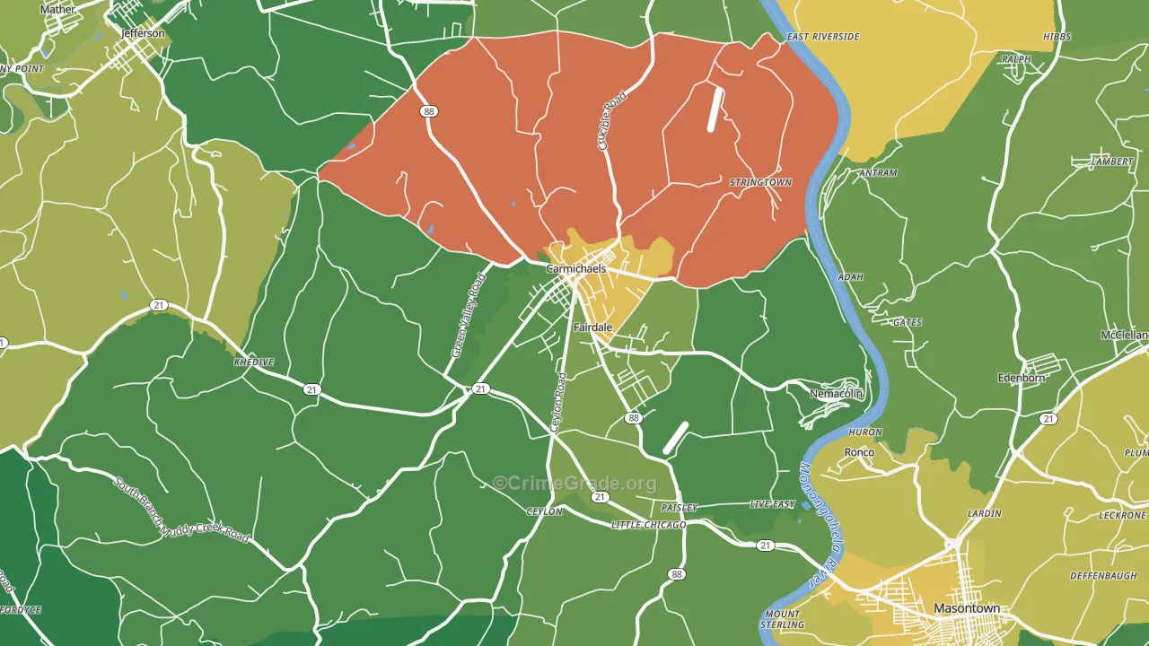 Carmichaels, PA Map of Drug-Related Crime Rates