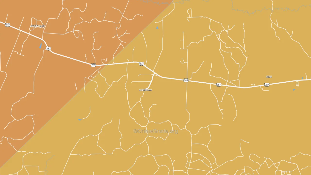 Carmona, TX Map of Drug-Related Crime Rates