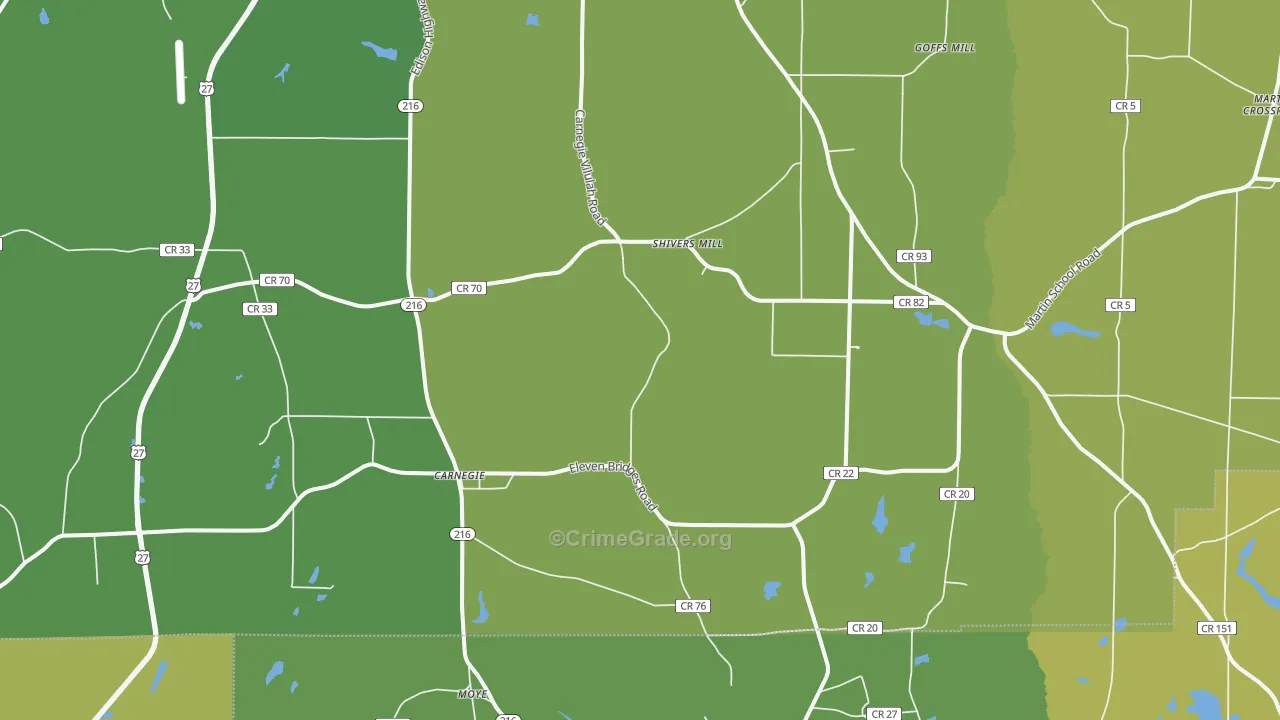 Carnegie, GA Map of Drug-Related Crime Rates