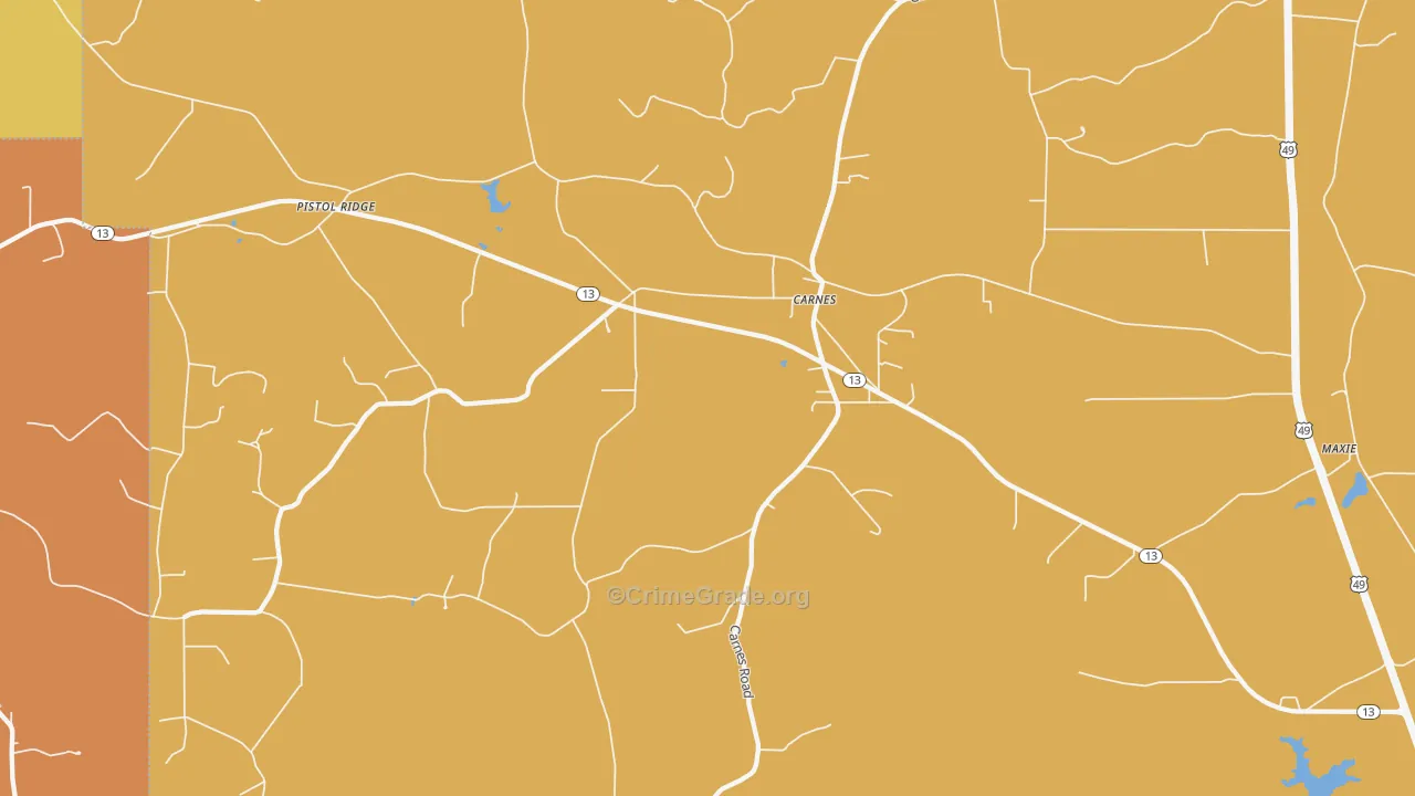 Carnes, MS Map of Drug-Related Crime Rates