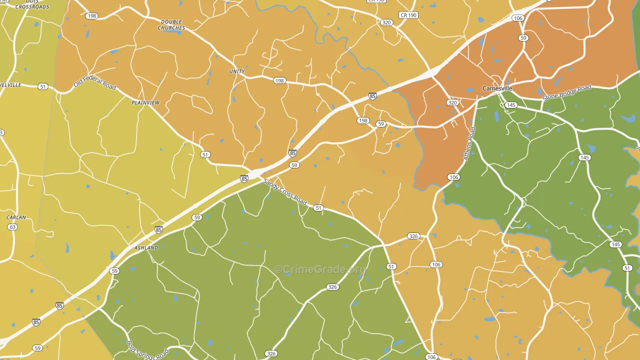 Carnesville, GA Map of Drug-Related Crime Rates