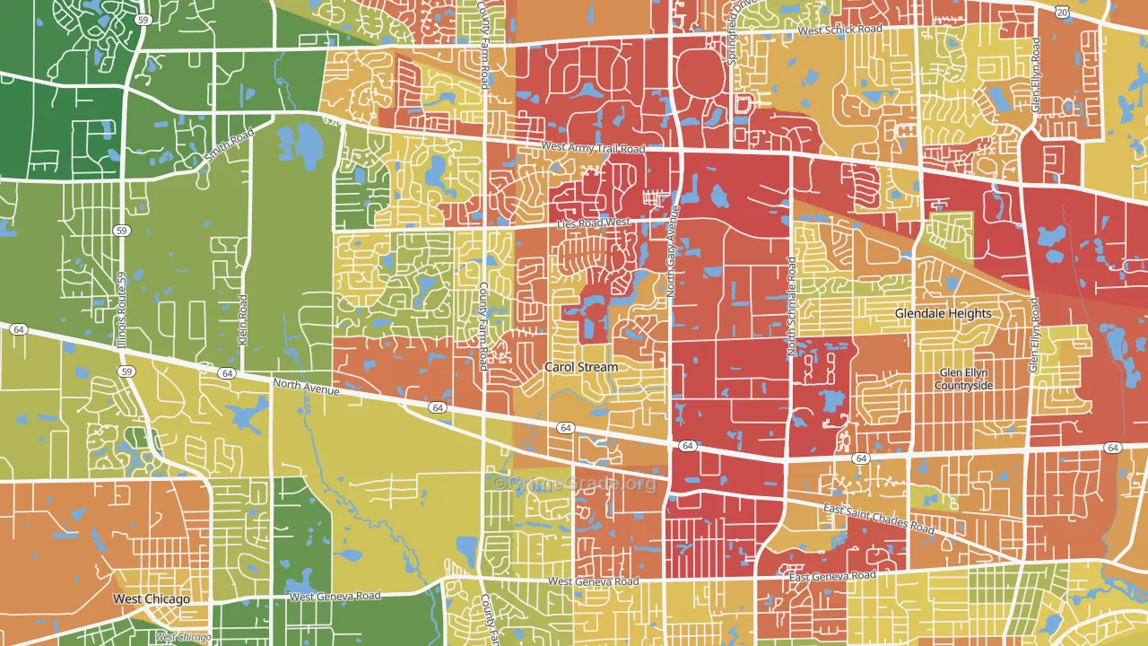 Carol Stream, IL Map of Drug-Related Crime Rates