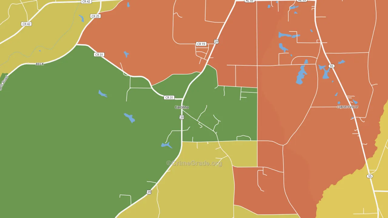 Carolina, AL Map of Drug-Related Crime Rates