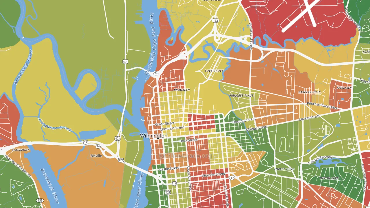 Carolina Heights, Wilmington, NC Map of Drug-Related Crime Rates