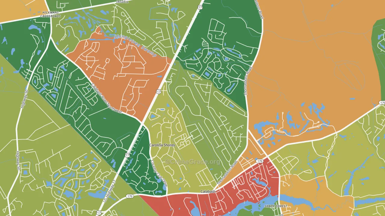 Carolina Shores, NC Map of Drug-Related Crime Rates