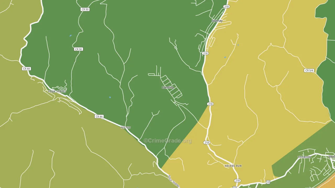 Carolina, WV Map of Drug-Related Crime Rates