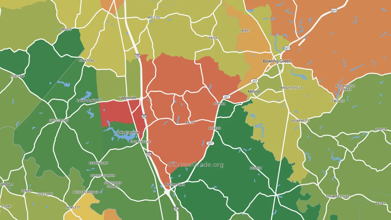 Caroline County, VA Map of Drug-Related Crime Rates