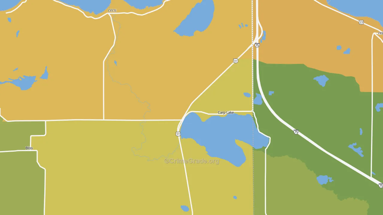 Carp Lake, MI Map of Drug-Related Crime Rates
