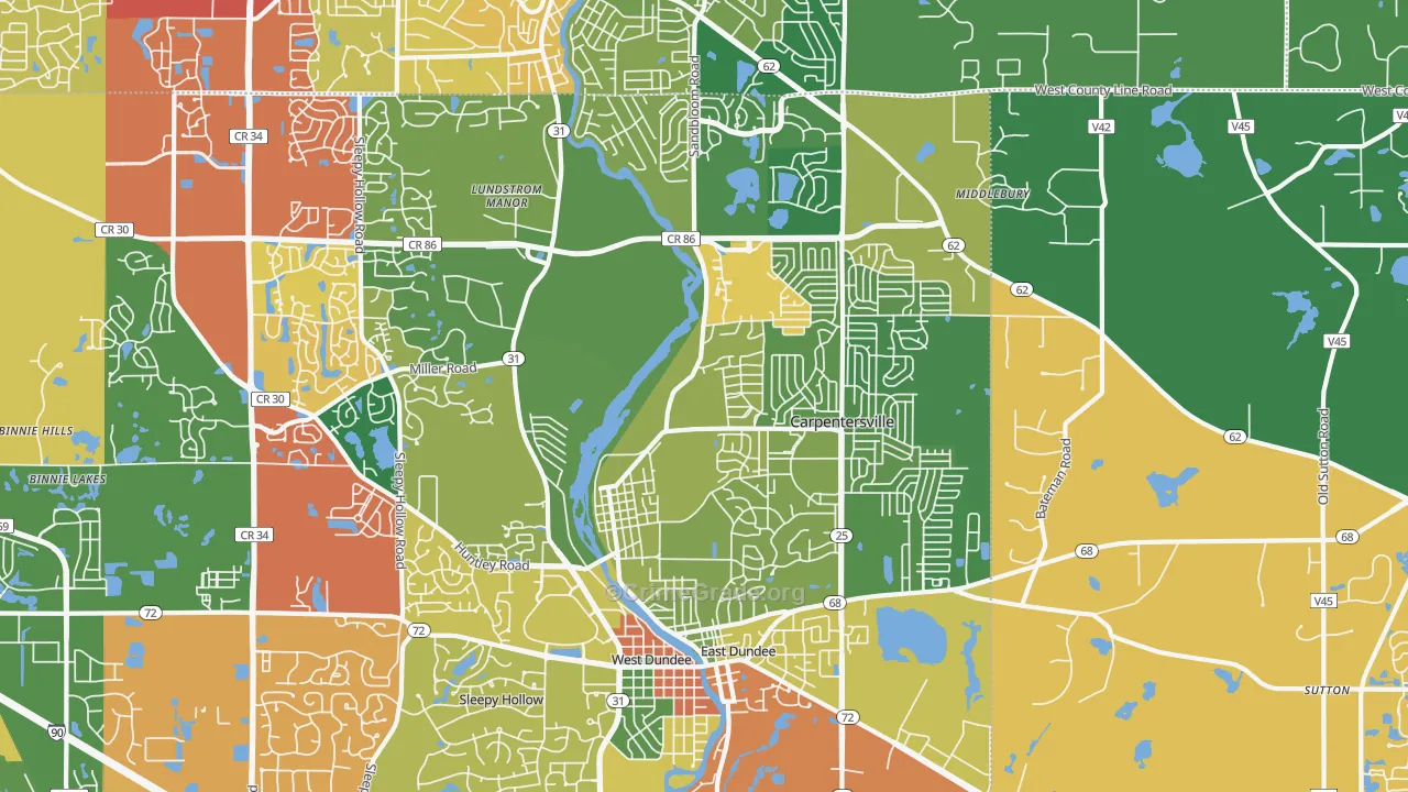 Carpentersville, IL Map of Drug-Related Crime Rates