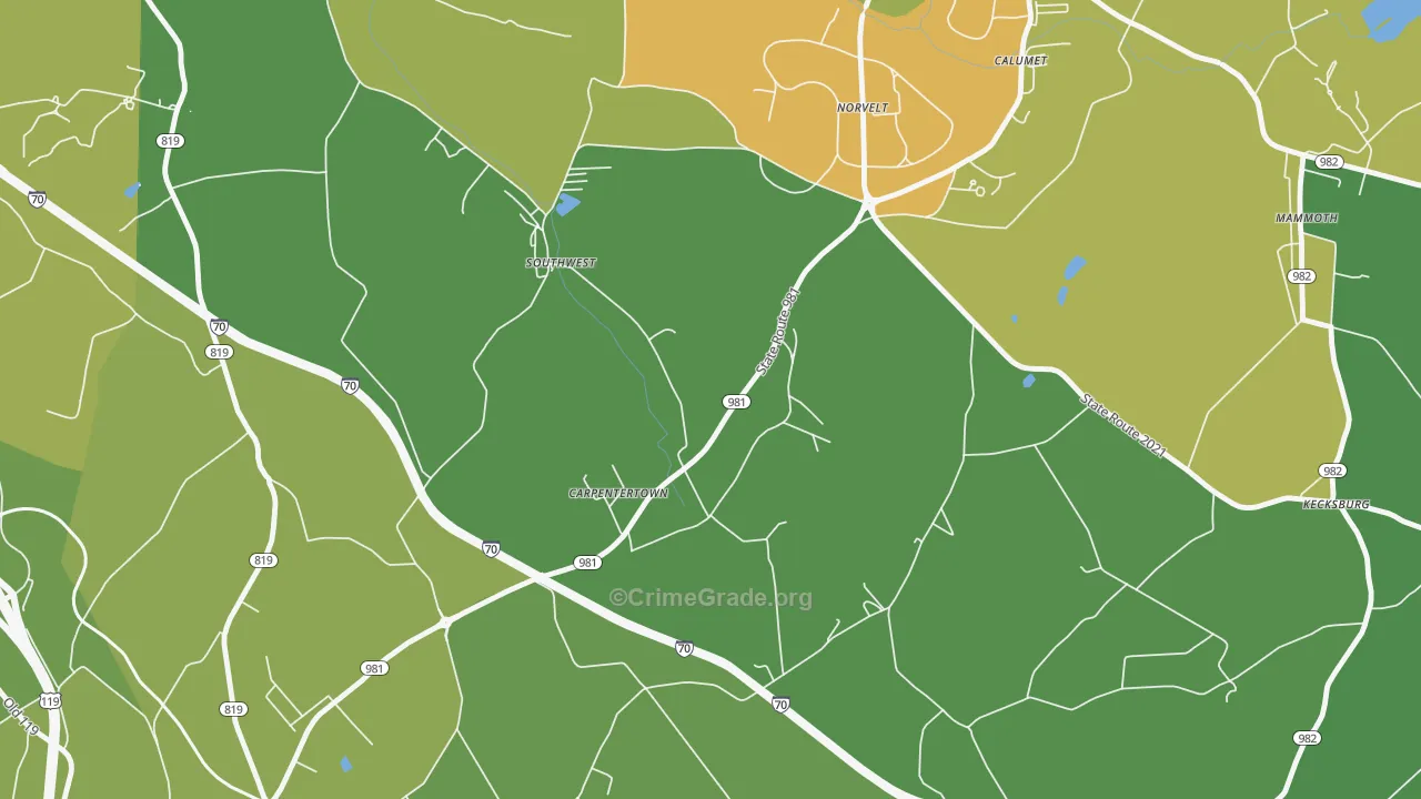 Carpentertown, PA Map of Drug-Related Crime Rates