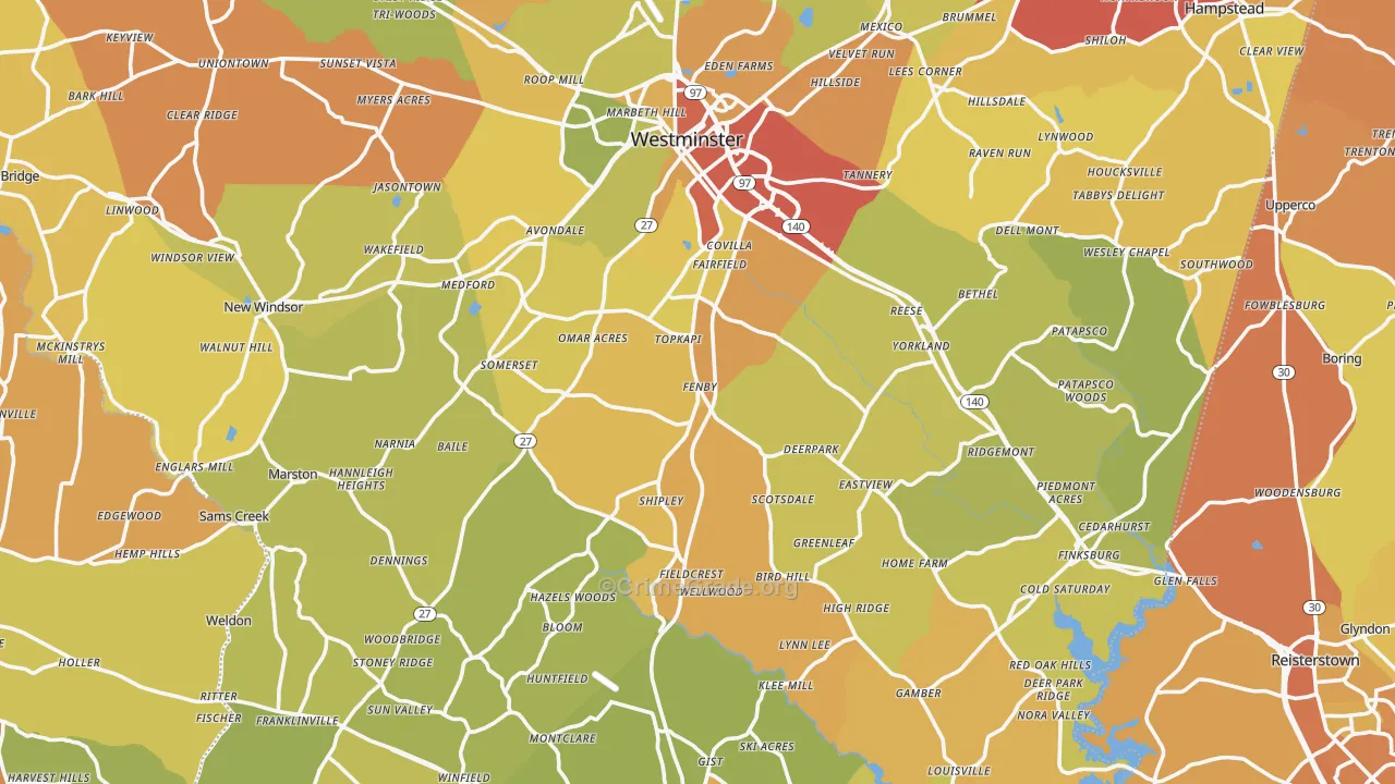 Carroll County, MD Map of Drug-Related Crime Rates