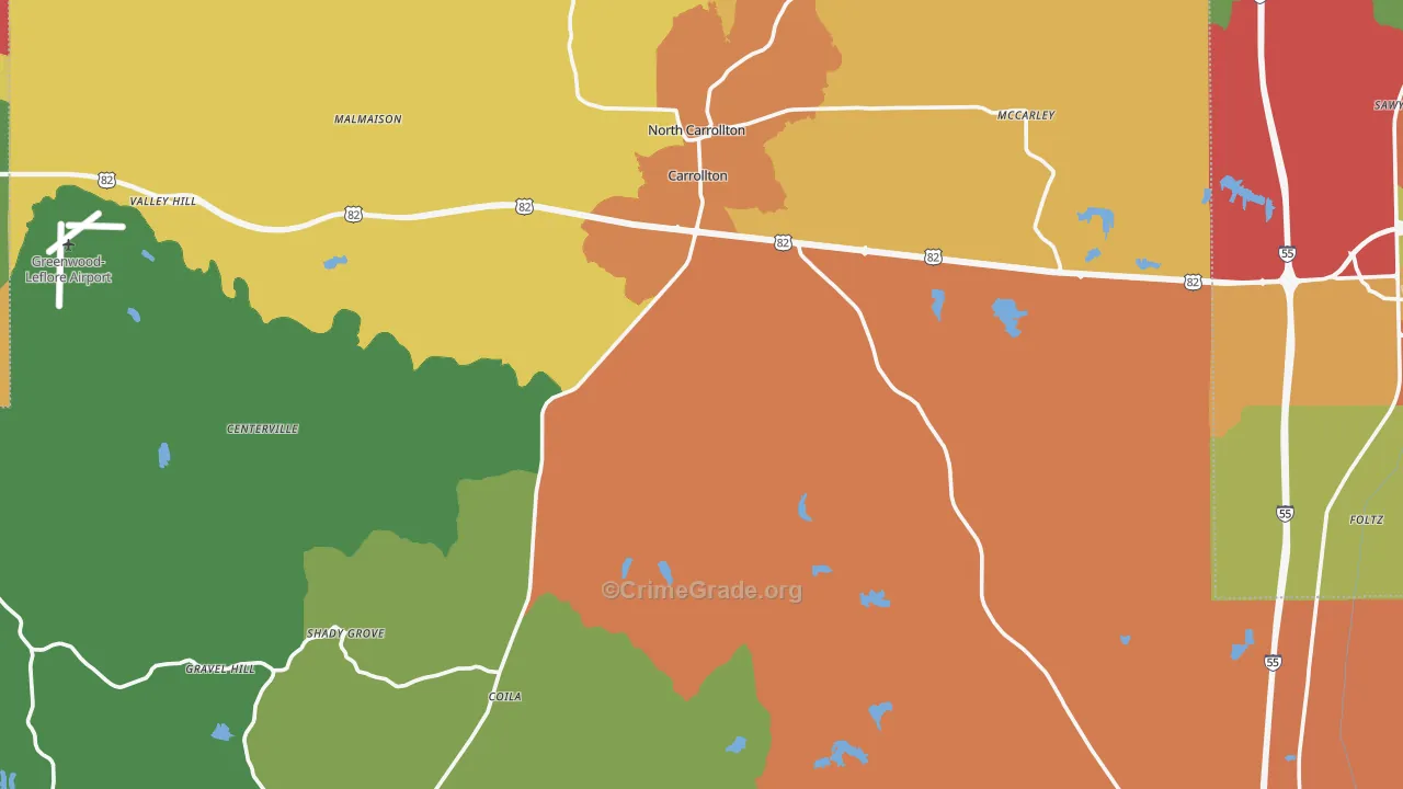 Carroll County, MS Map of Drug-Related Crime Rates