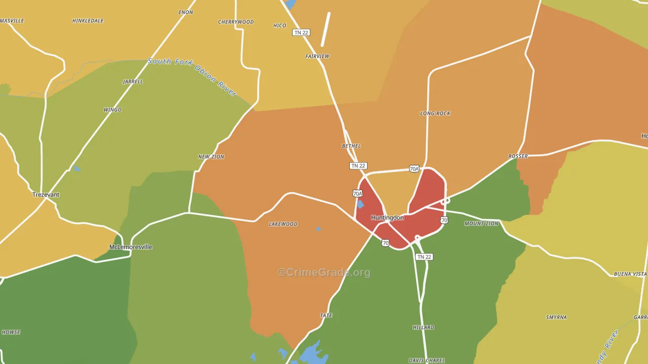 Carroll County, TN Map of Drug-Related Crime Rates