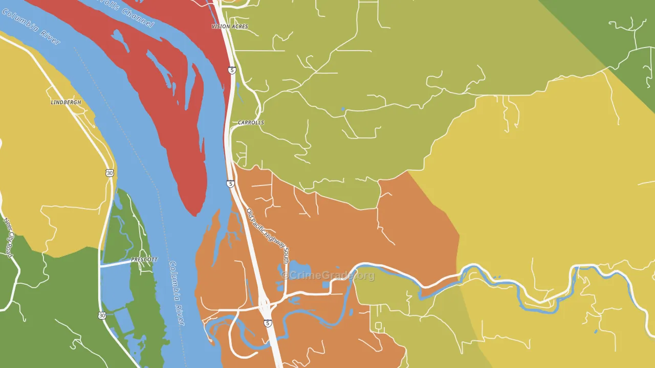 Carrolls, WA Map of Drug-Related Crime Rates