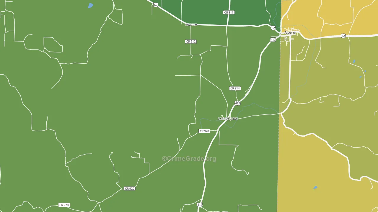 Carrollton, AR Map of Drug-Related Crime Rates