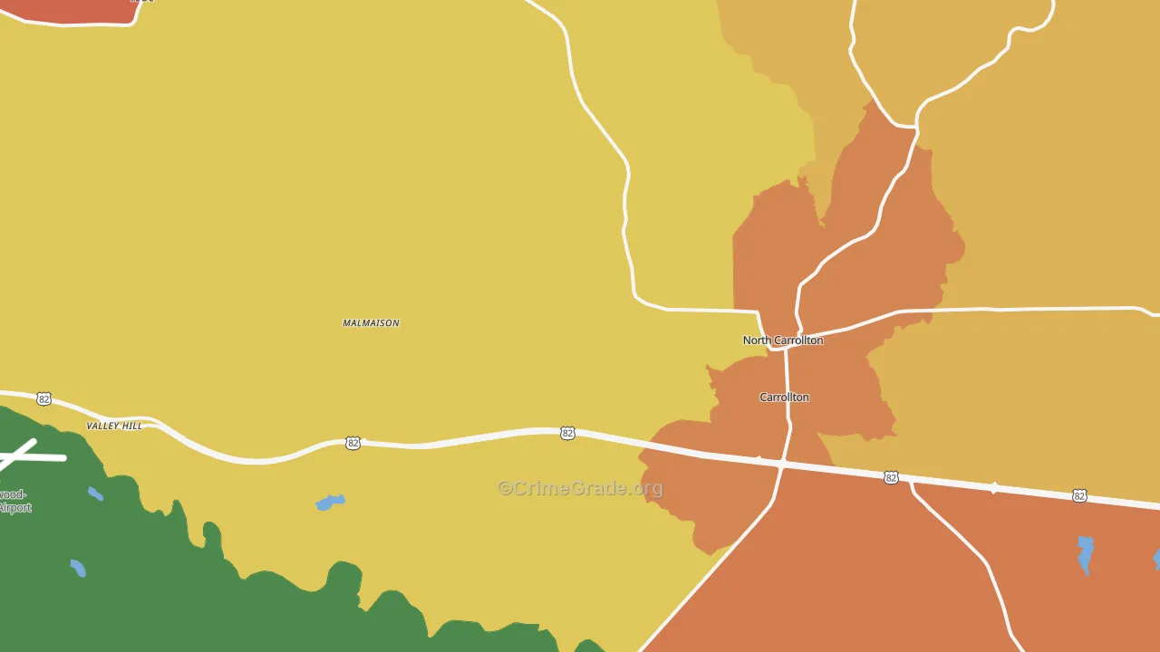 Carrollton, MS Map of Drug-Related Crime Rates
