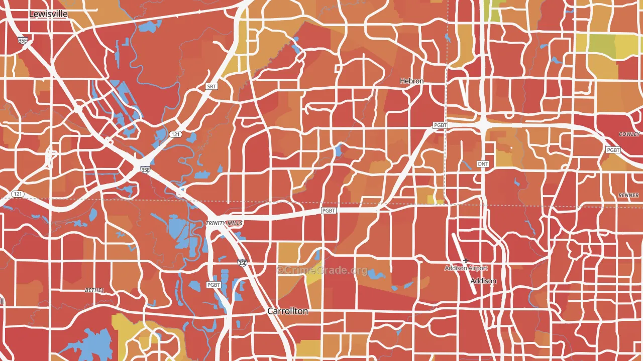Carrollton, TX Map of Drug-Related Crime Rates