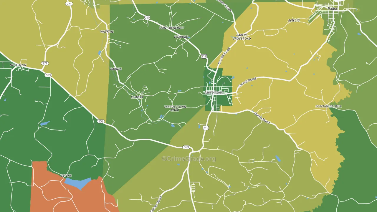 Carrolltown, PA Map of Drug-Related Crime Rates
