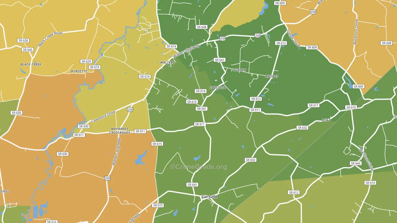 Carrsville, VA Map of Drug-Related Crime Rates