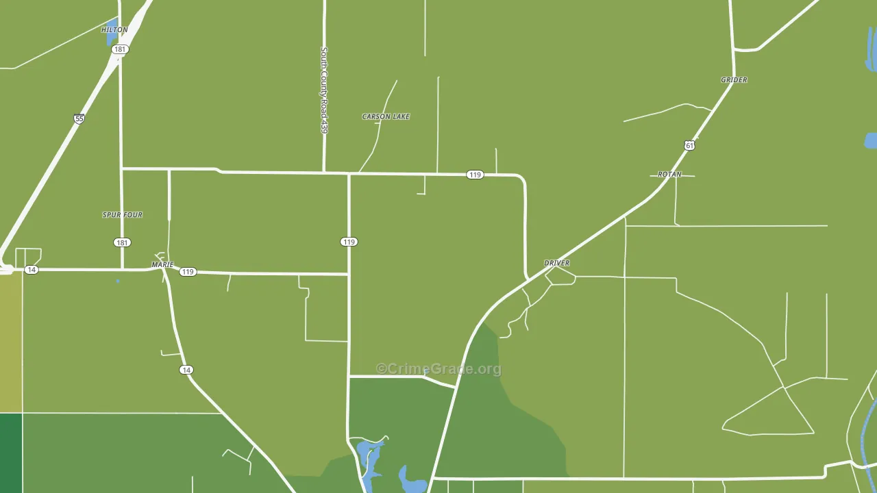 Carson Lake, AR Map of Drug-Related Crime Rates