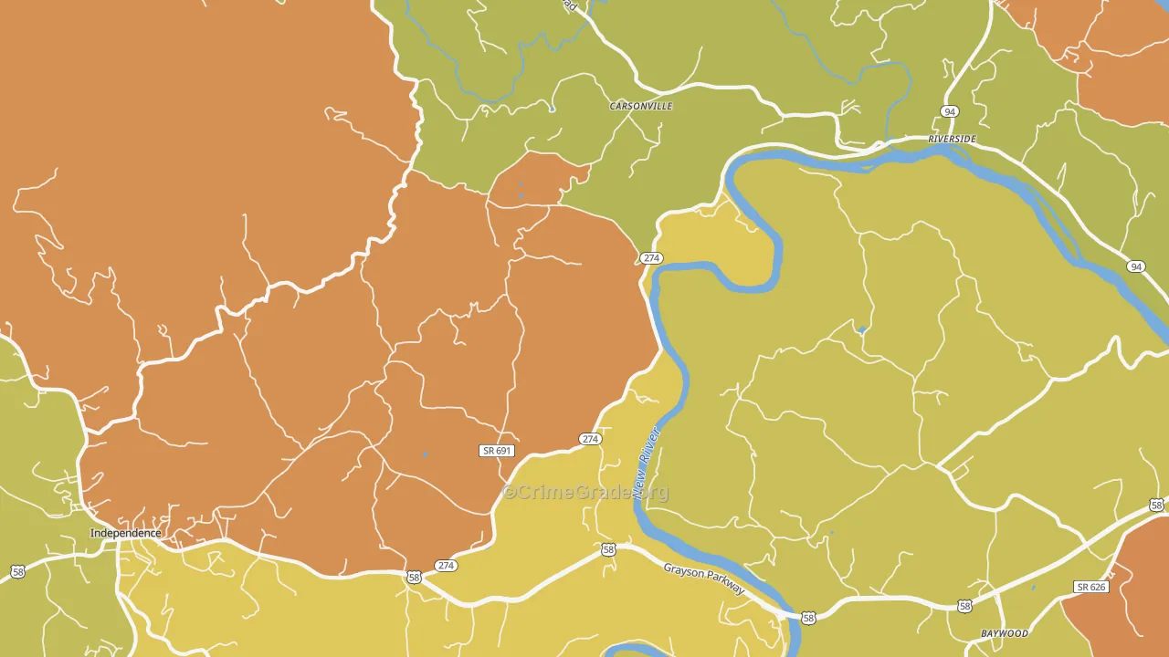 Carsonville, VA Map of Drug-Related Crime Rates