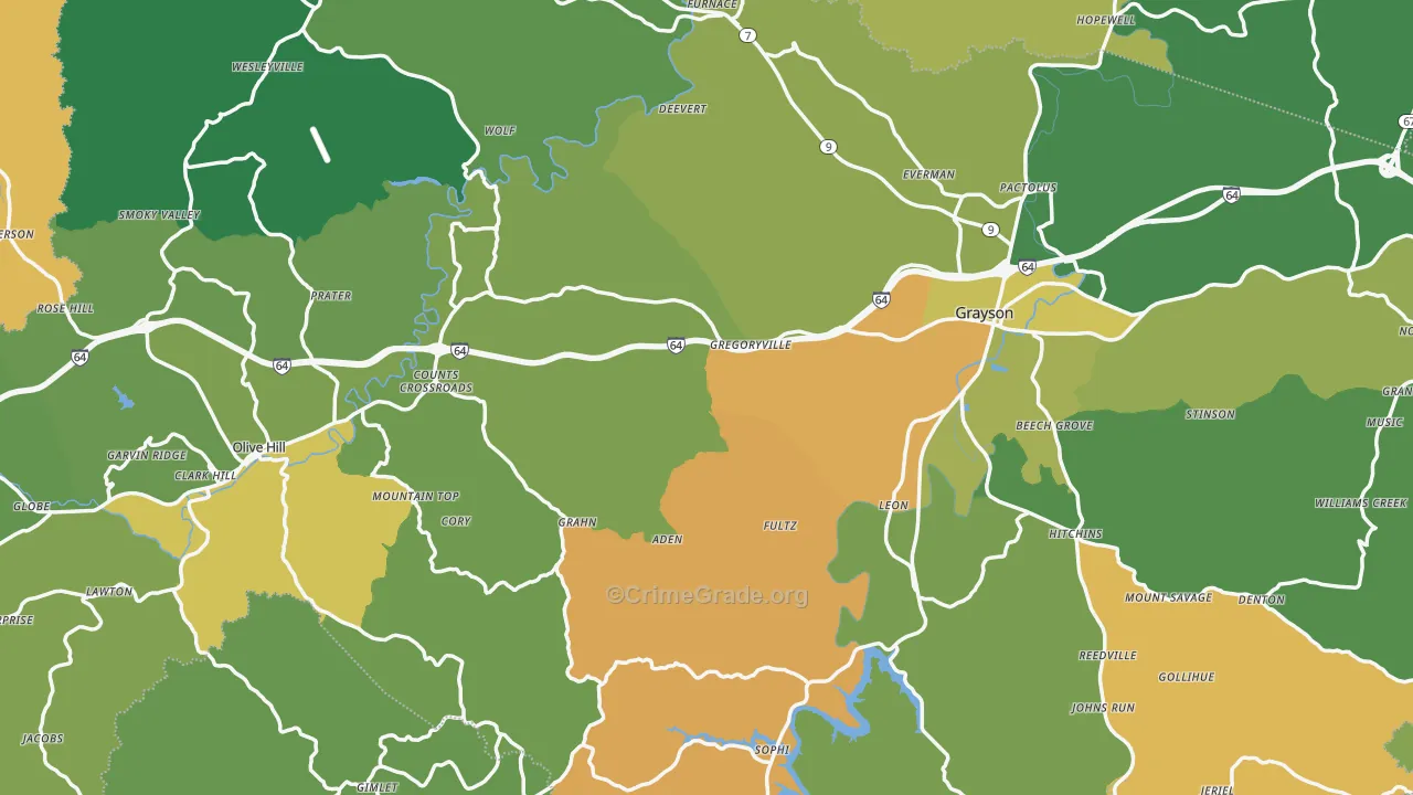 Carter County, KY Map of Drug-Related Crime Rates