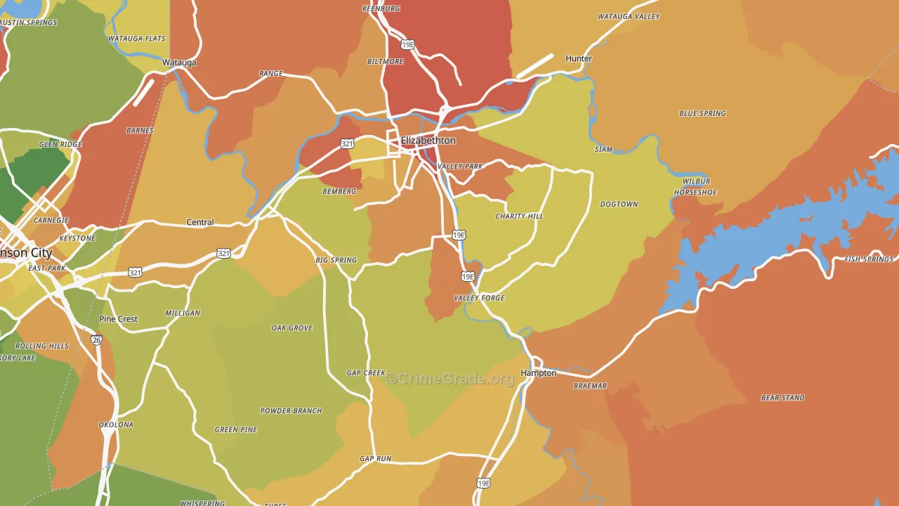 Carter County, TN Map of Drug-Related Crime Rates