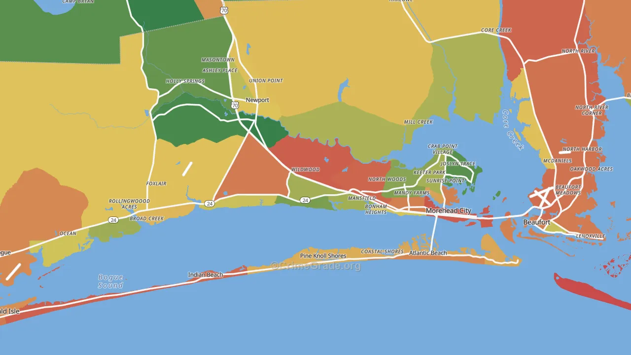 Carteret County, NC Map of Drug-Related Crime Rates