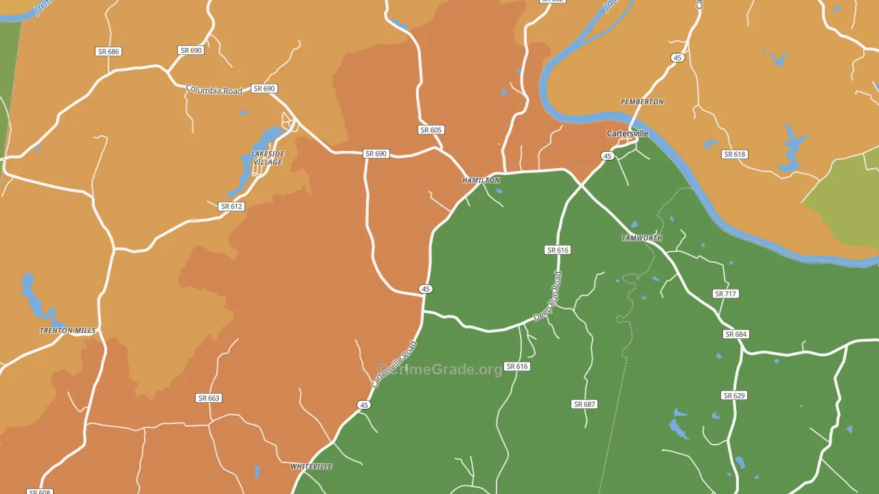 Cartersville, VA Map of Drug-Related Crime Rates