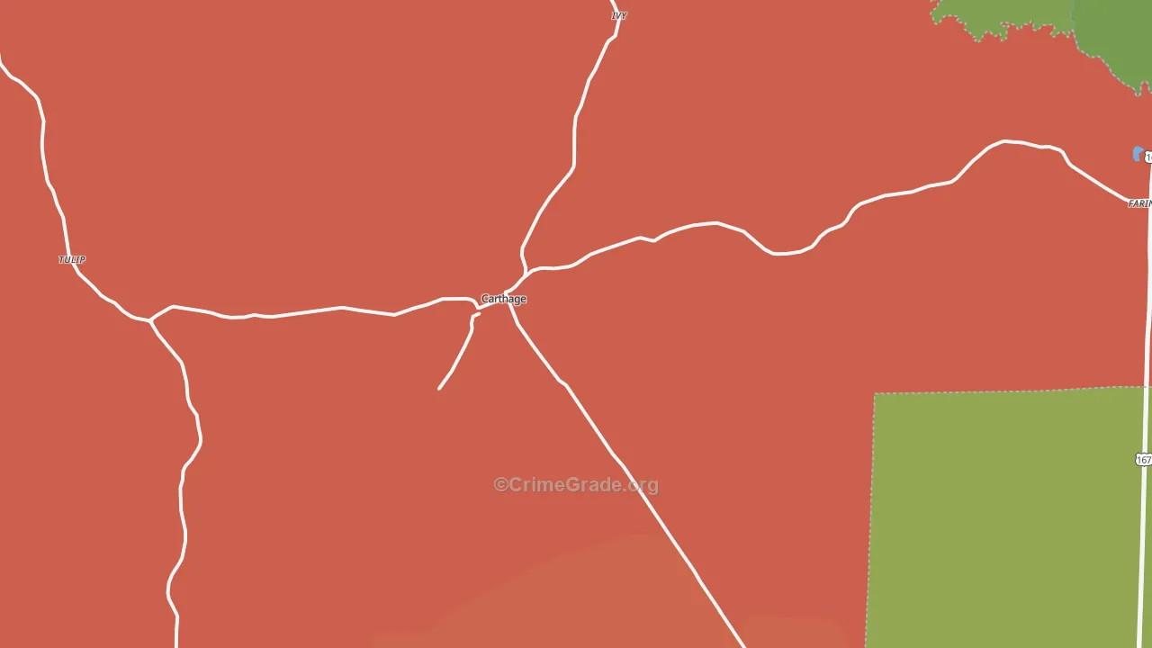 Carthage, AR Map of Drug-Related Crime Rates
