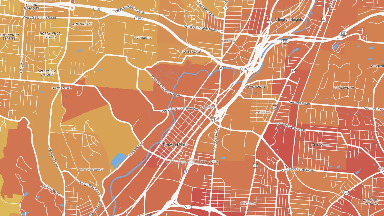 Carthage, Cincinnati, OH Map of Drug-Related Crime Rates